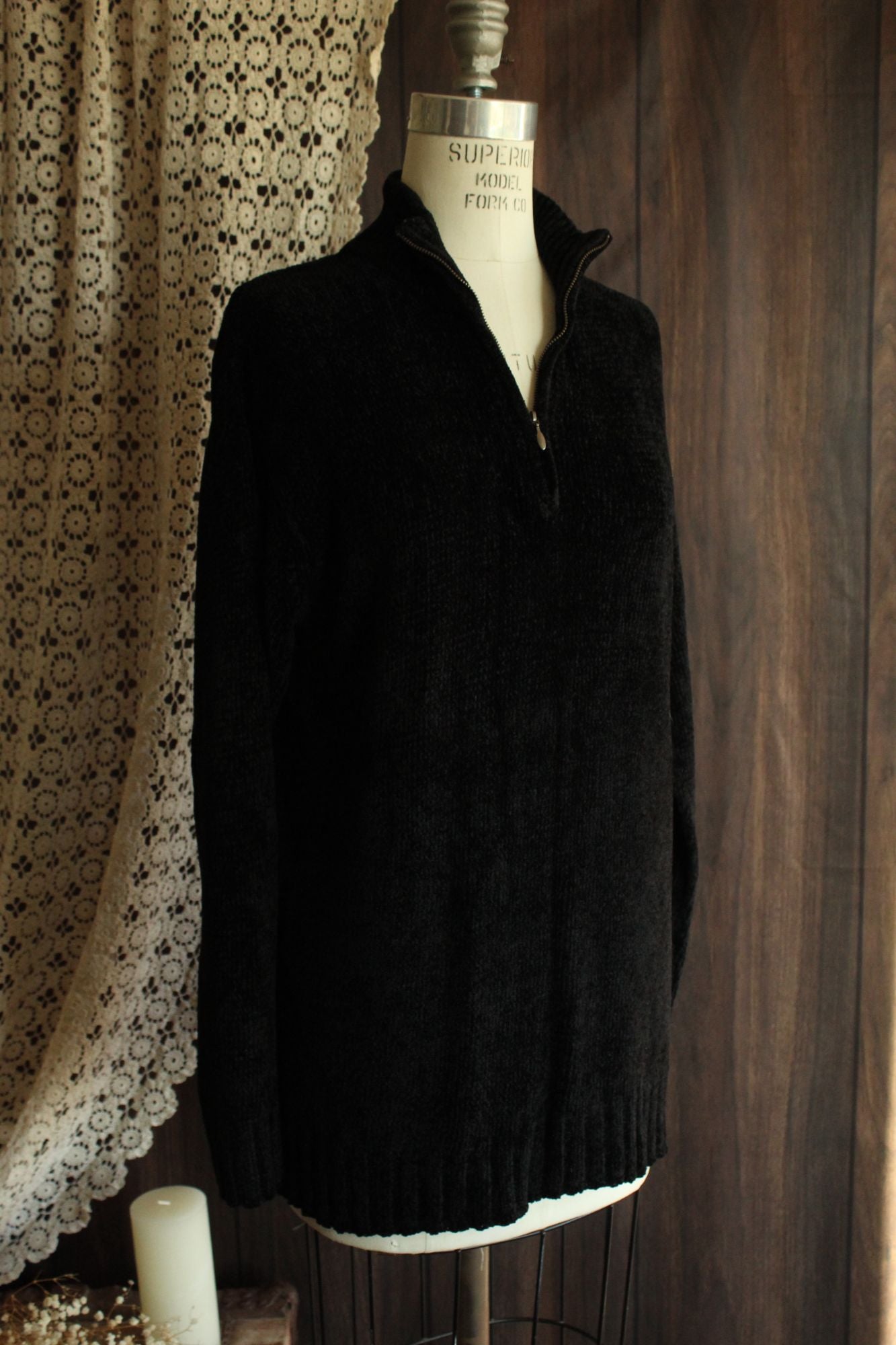 Vintage 1990s 2000s Black Chenille Sweater