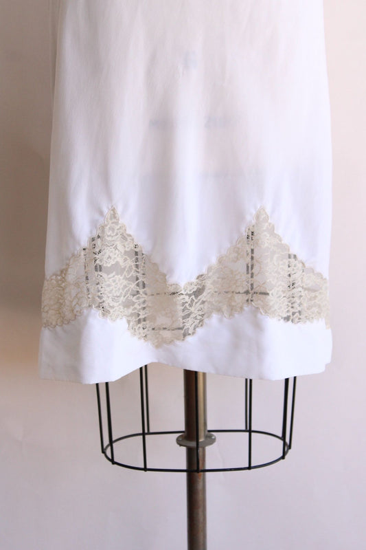 Vintage 1950s 1960s White Rayon with Ivory Lace Trim Slip