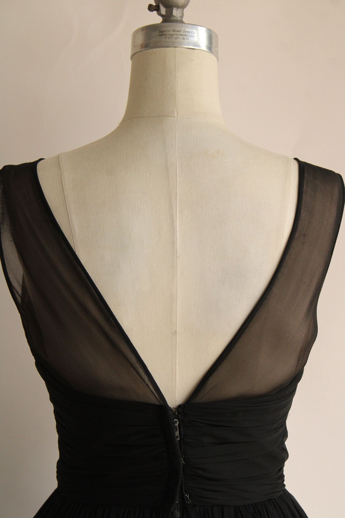 Vintage 1950s Saks Fifth Avenue Black Chiffon Fit And Flare Dress
