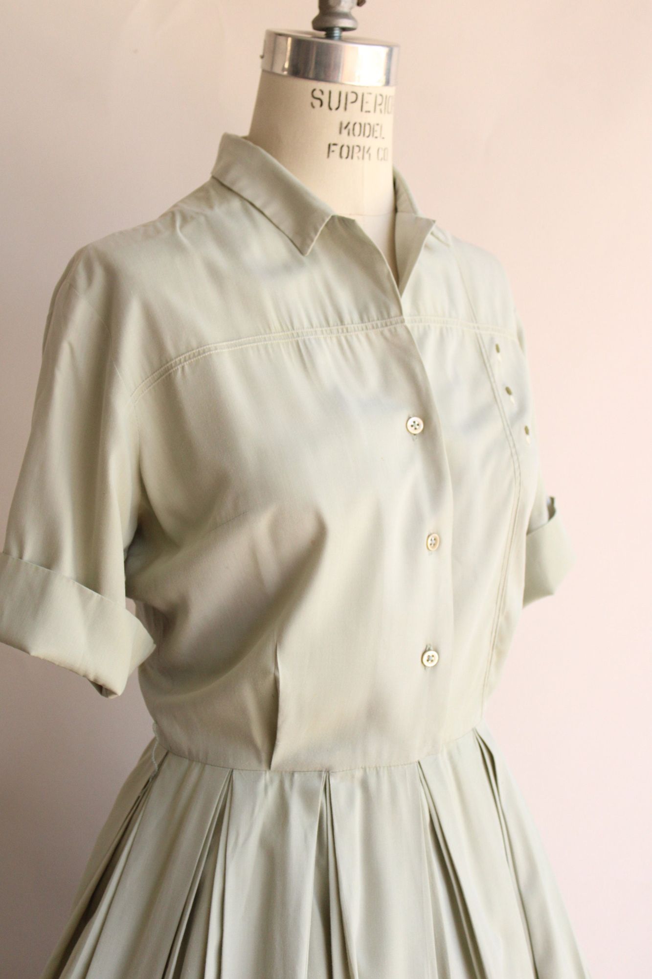 Vintage 1950s Green Shirtwaist Dress with Belt