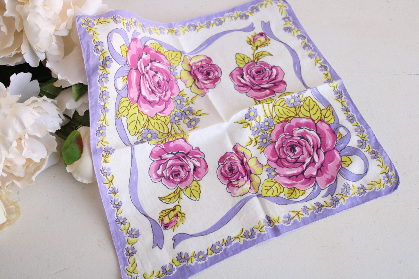 Vintage Purple Rose Floral Print Hankie