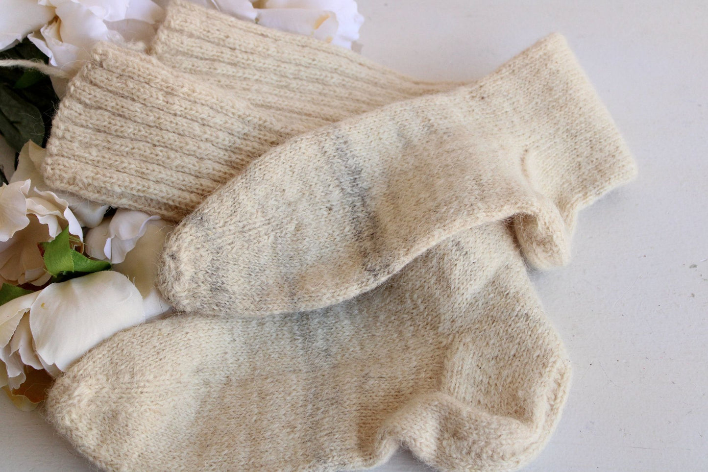 Vintage Ivory Knit Wool Socks