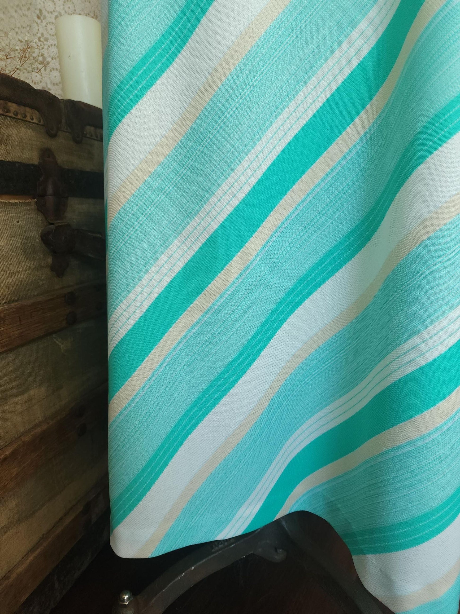 Vintage 1960s 1970s Ted Martin Mint Green and White Striped Maxi Skirt