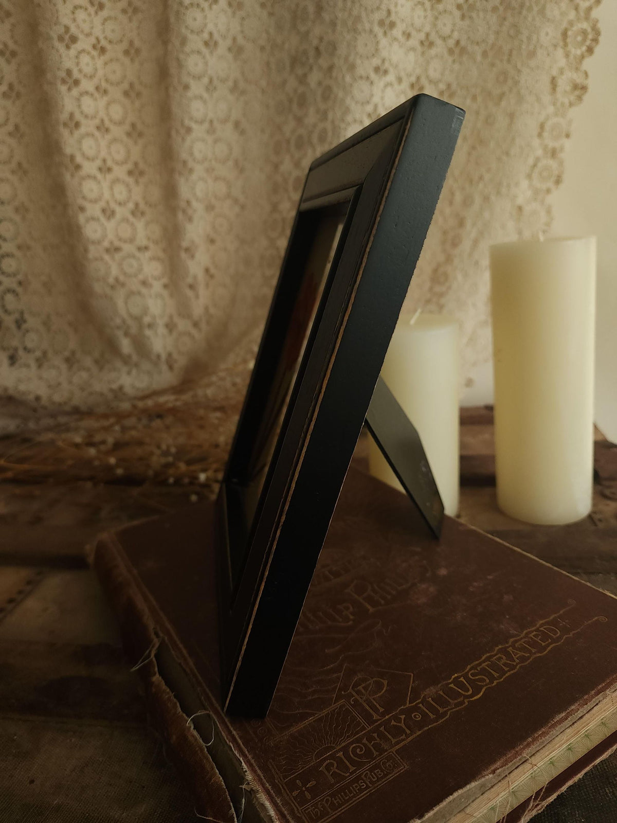 Handmade Pressed Dried Orange Cosmos in a Black Wooden Frame