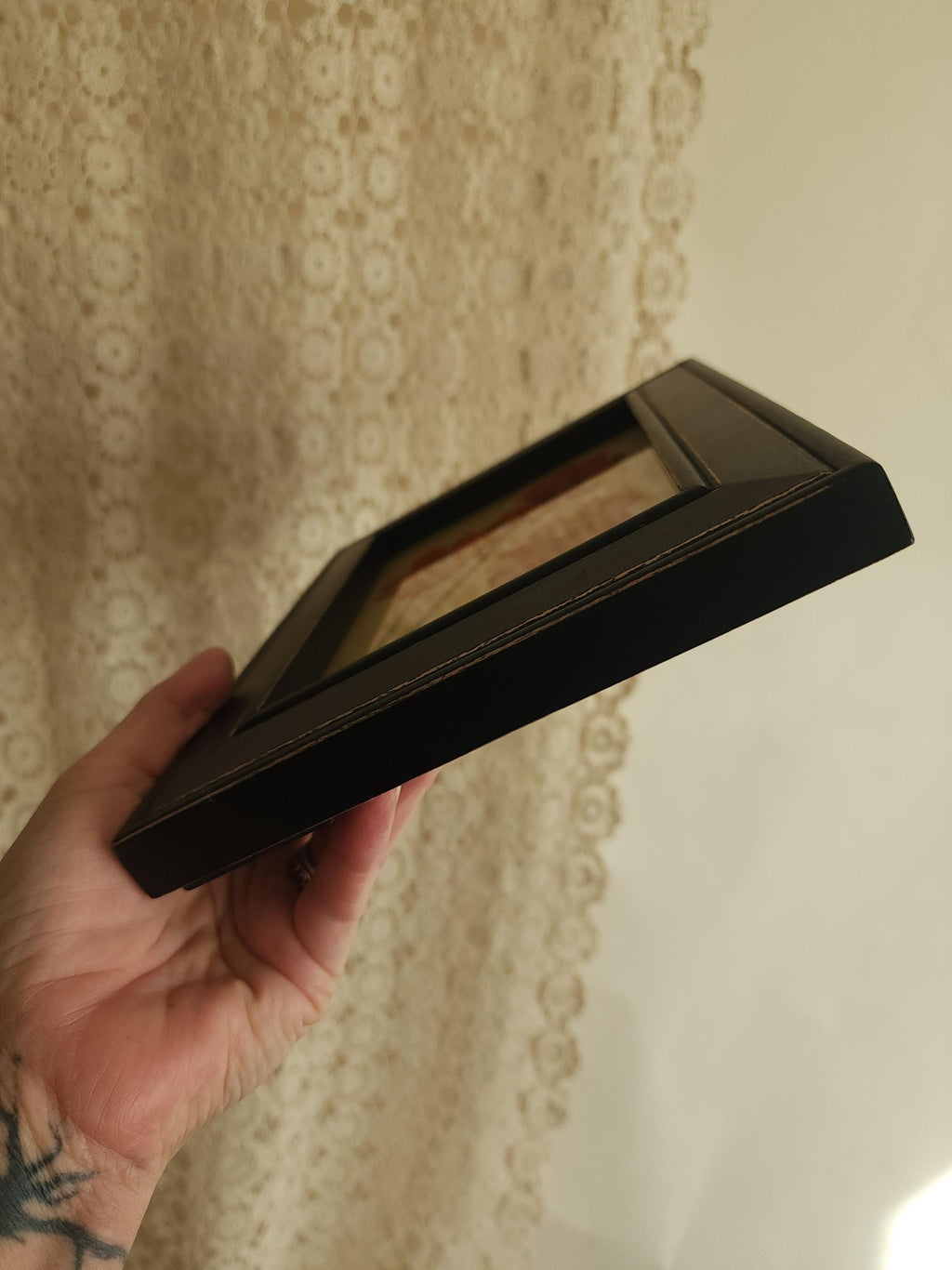 Handmade Pressed Dried Orange Cosmos in a Black Wooden Frame