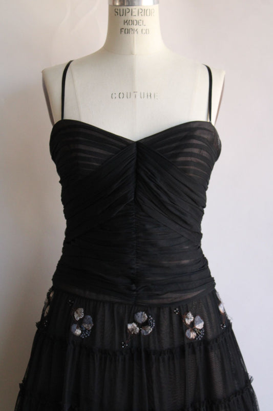 BCBG Max Azria womens Dress, Size medium, black embroidered tulle, vintage style