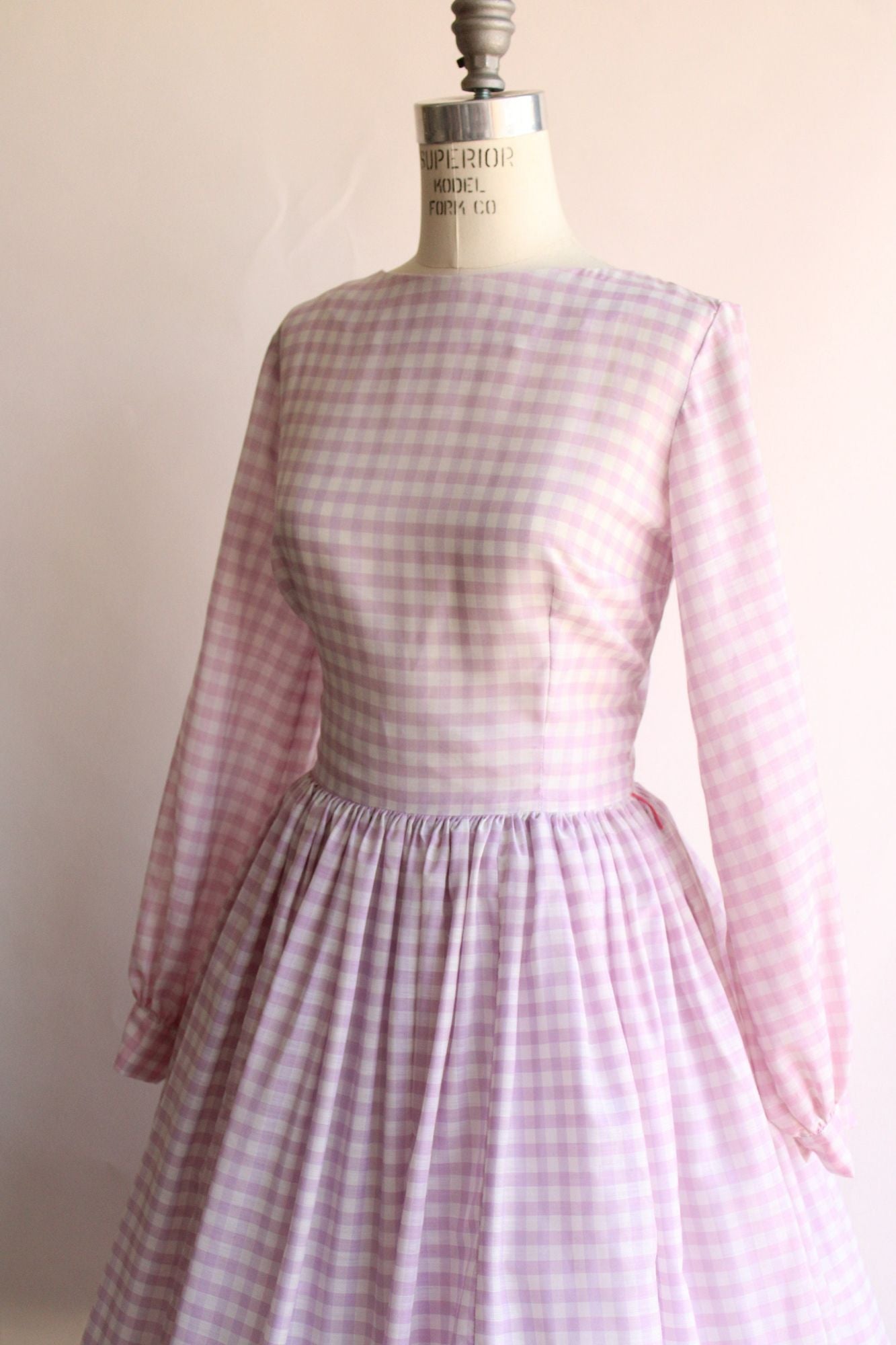 Vintage 1950s 1960s John Weitz Purple Gingham Check Cotton Dress