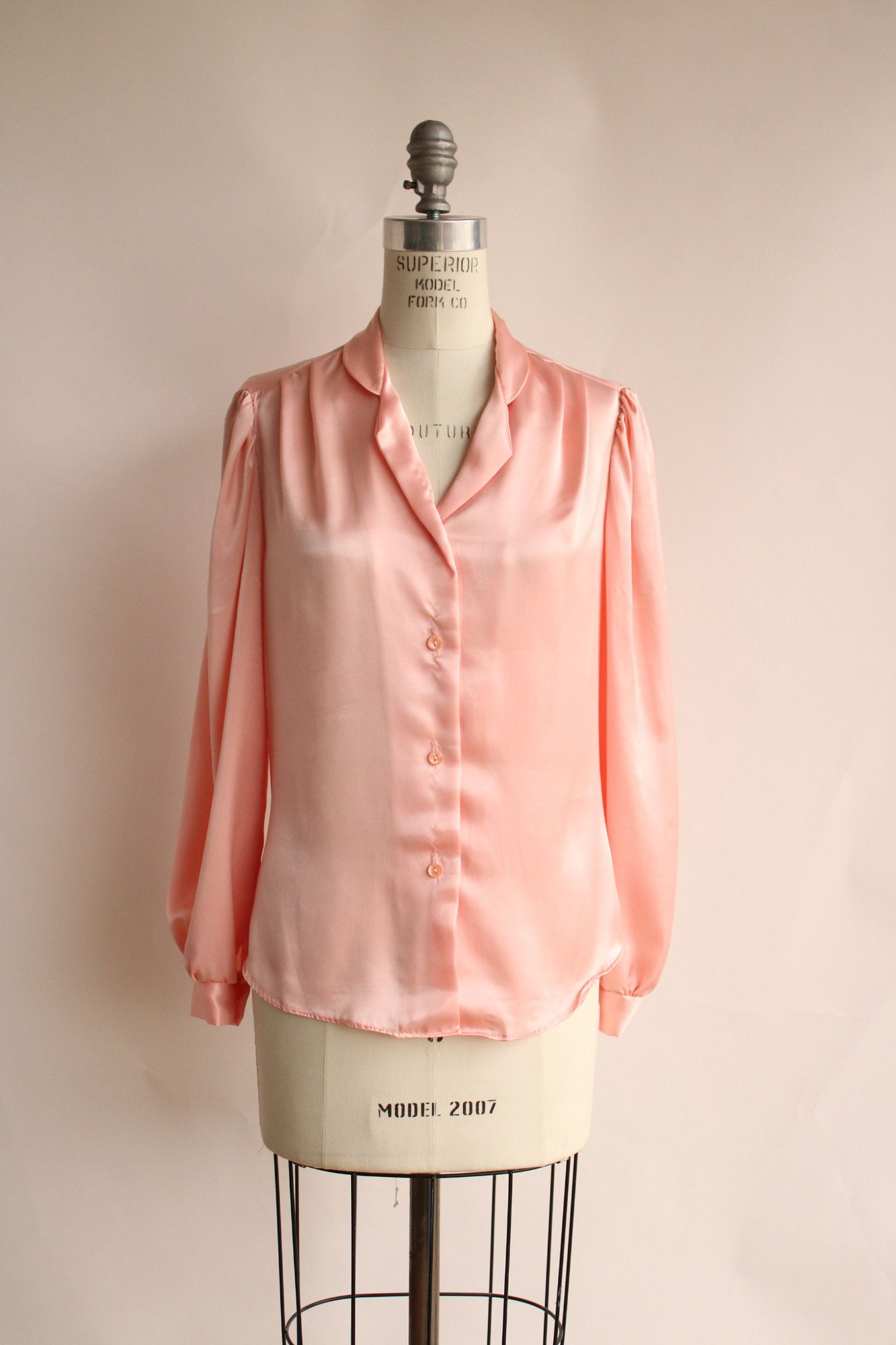 Vintage 1980s Pink Satin Button Up Blouse