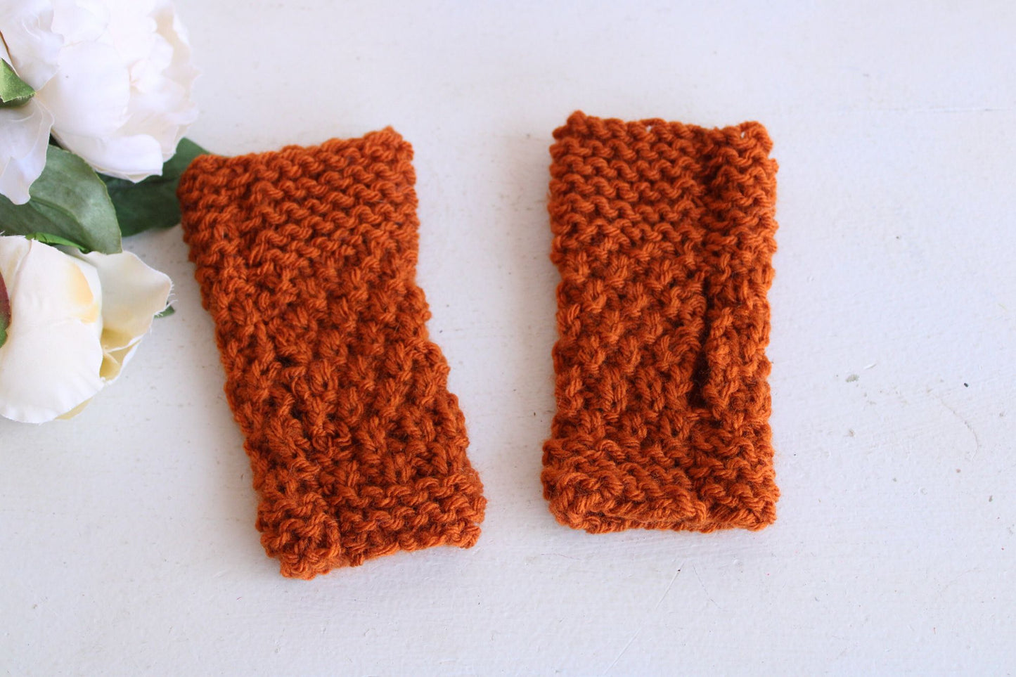 "Pumpkin Seed" Hand Knit Fingerless Gloves