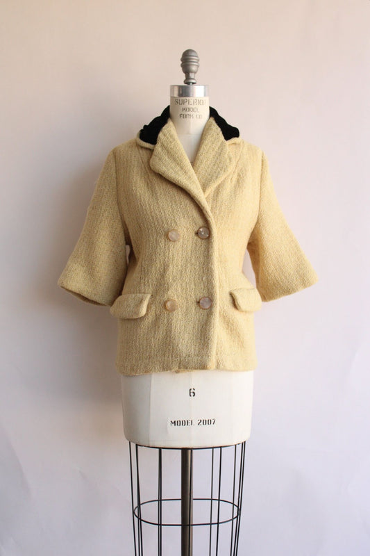 Vintage 1960s Yellow Jacket with Black velvet Collar