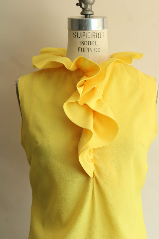 Vintage 1960s Teddi of California Yellow Ruffle Collar Blouse