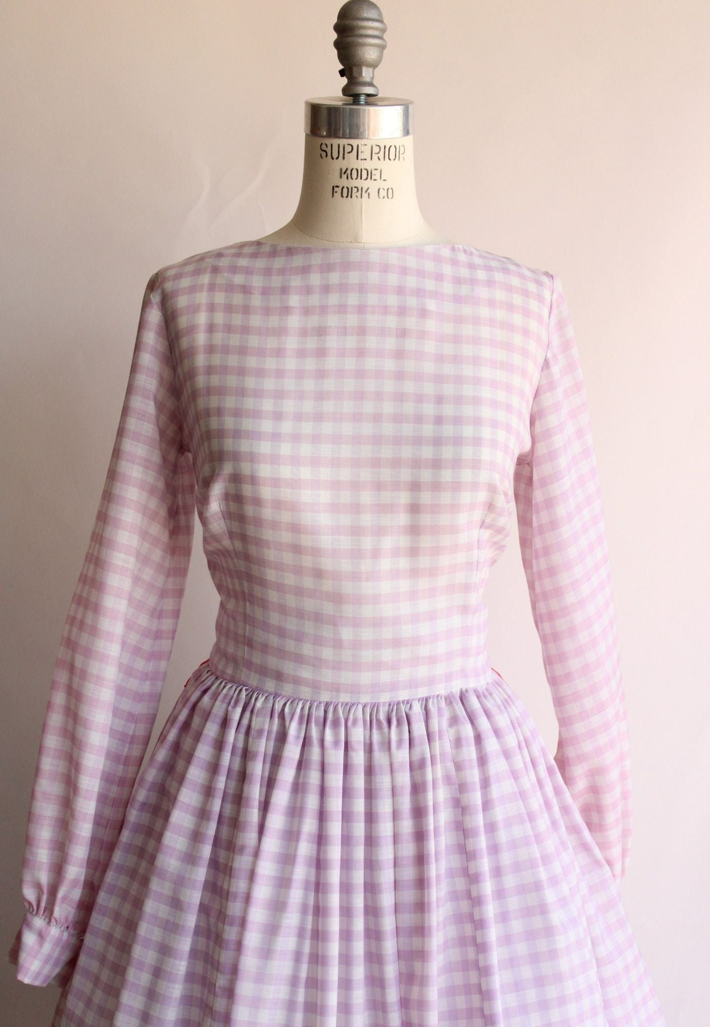 Vintage 1950s 1960s John Weitz Purple Gingham Check Cotton Dress