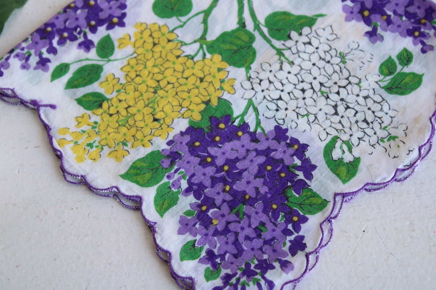 Vintage Lilac Flower Print Cotton Hanky
