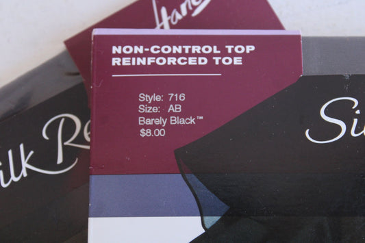 Vintage 1990s 2000s Pantyhose, New NOS, Hanes Barely Black, Size A-B