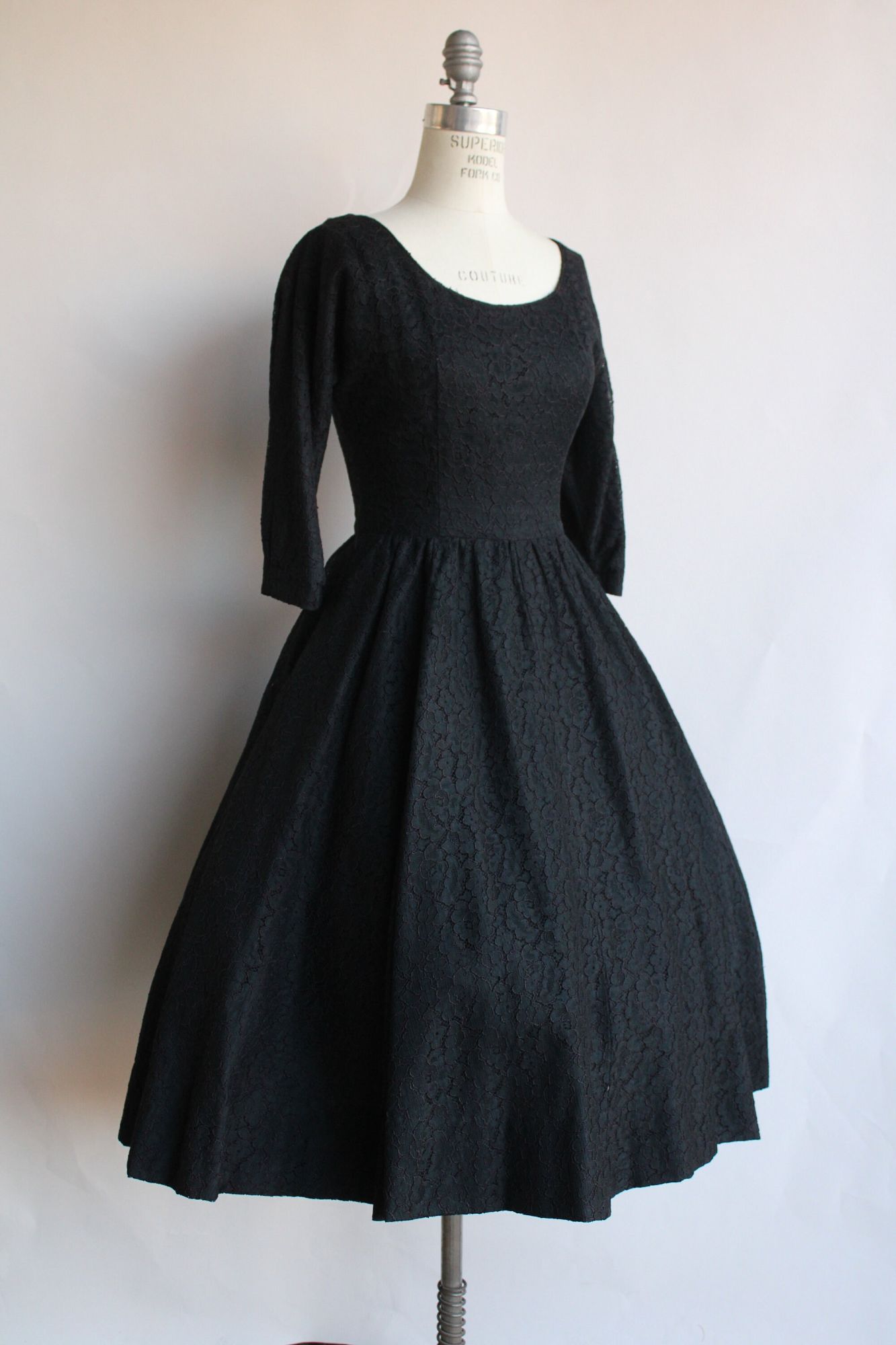 Vintage 1950s Black Lace Dress with Pocket