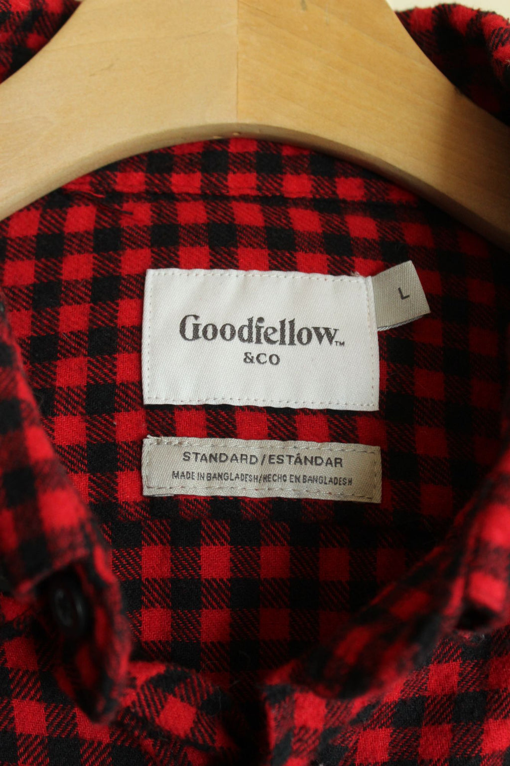 Goodfellow & Co Mens, Size L, Red & Black Plaid Button-Up Flannel Shirt
