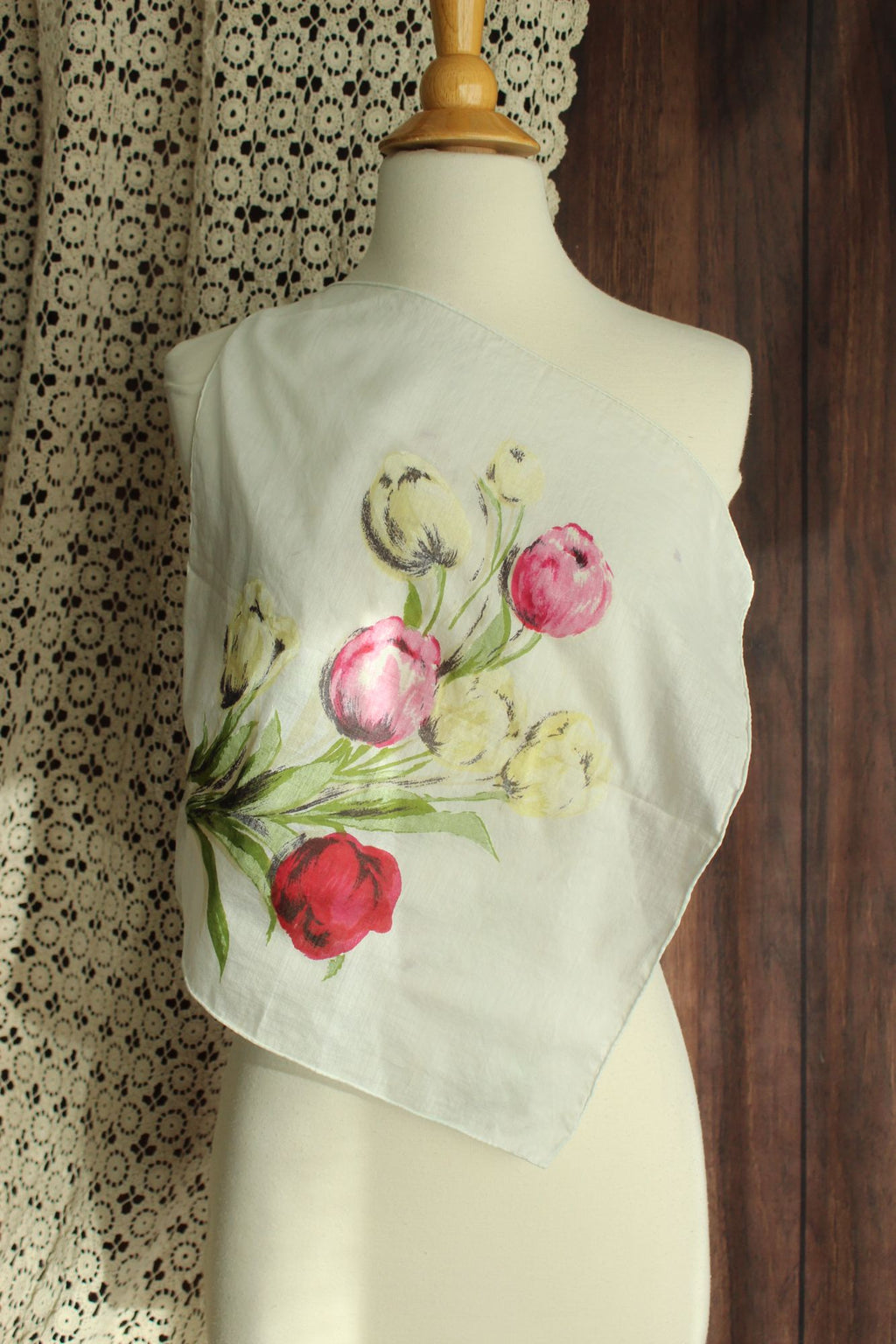Vintage 1960s Tulip Print Cotton Scarf