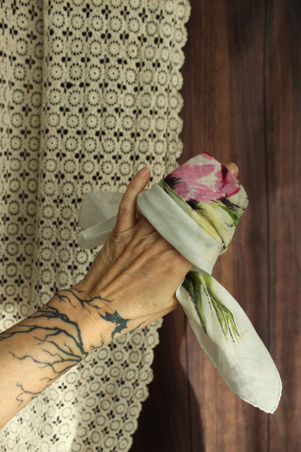 Vintage 1960s Tulip Print Cotton Scarf