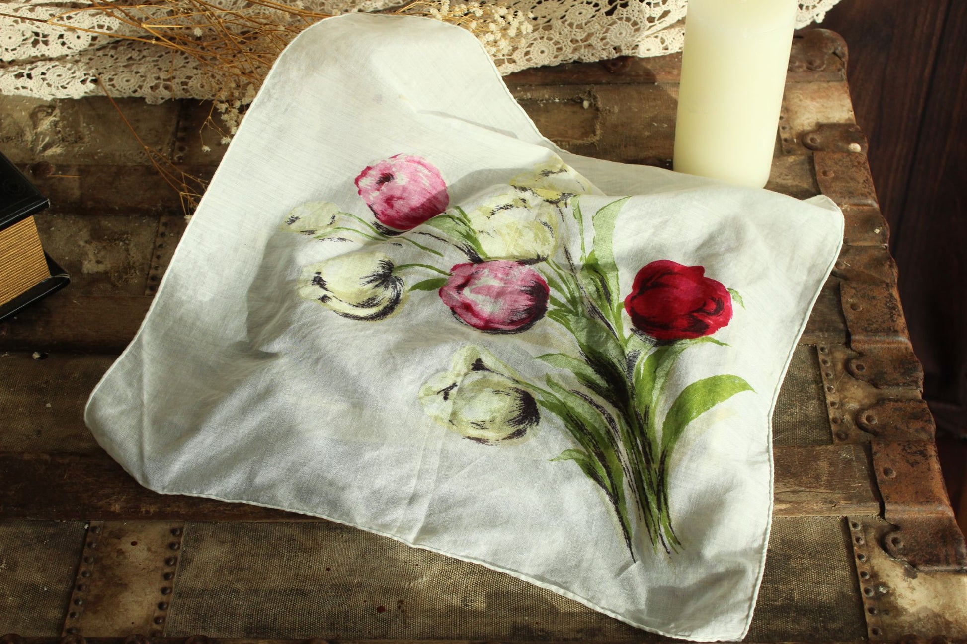 Vintage 1960s Tulip Print Cotton Scarf