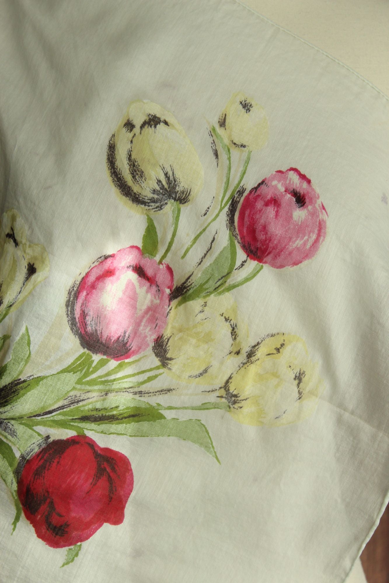 Vintage 1960s Tulip Print Cotton Scarf