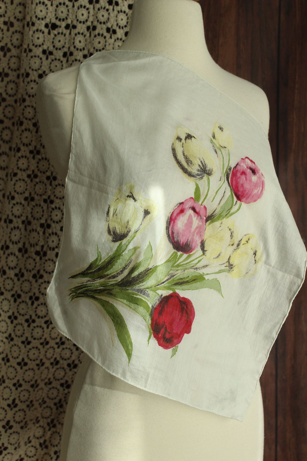Vintage 1960s Tulip Print Cotton Scarf