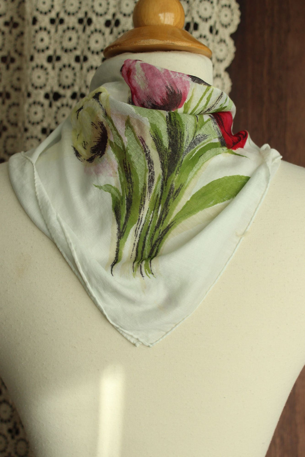Vintage 1960s Tulip Print Cotton Scarf