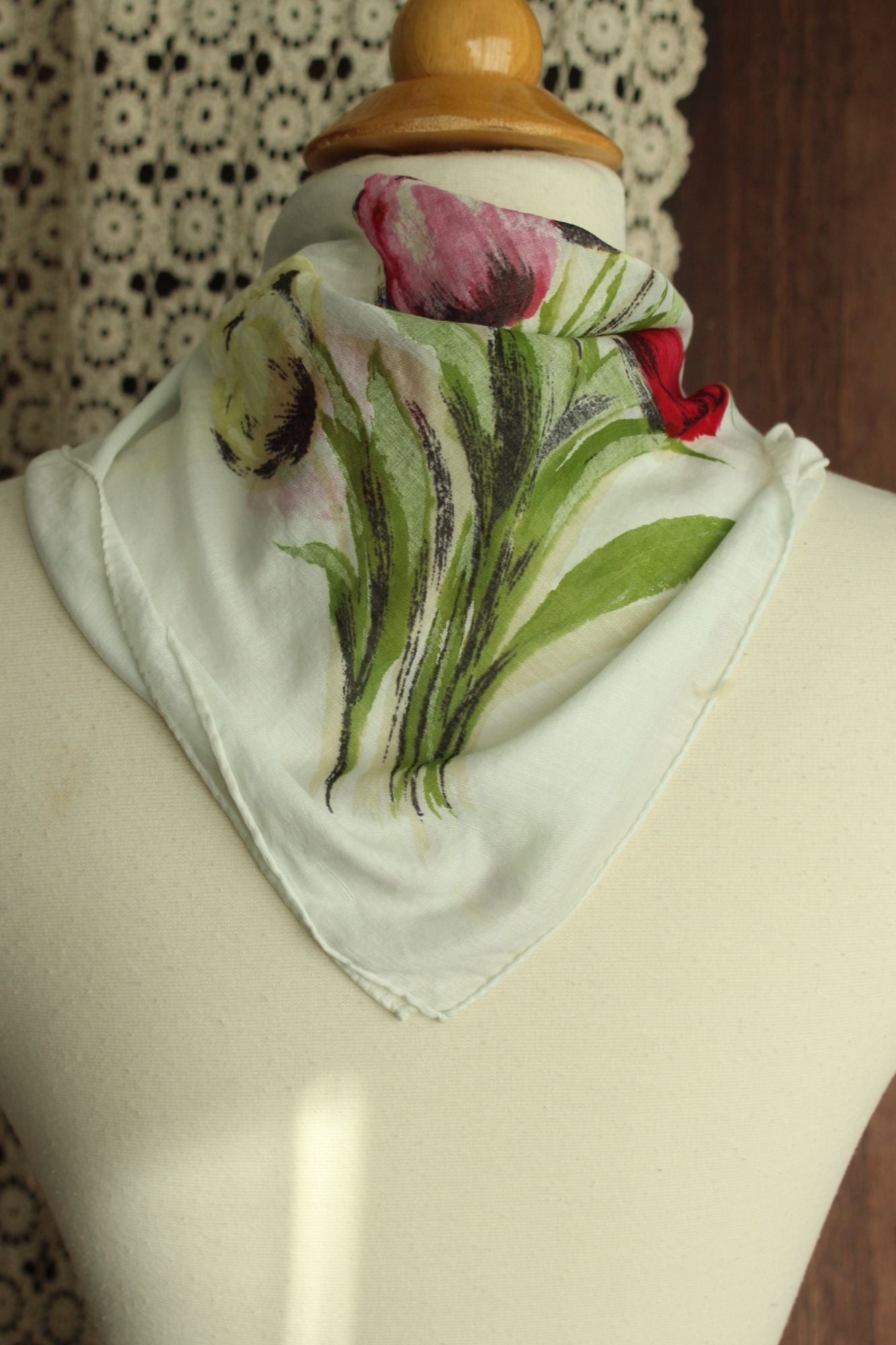 Vintage 1960s Tulip Print Cotton Scarf
