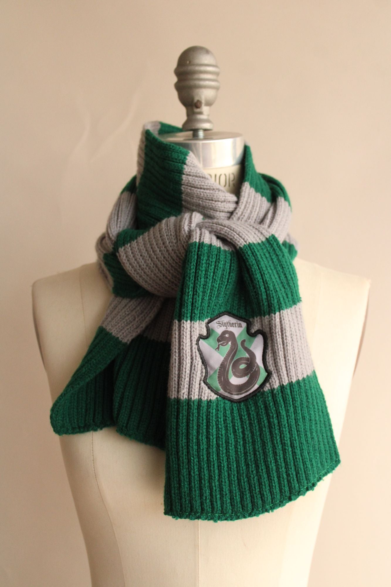 Harry Potter Slytherin Scarf, Unisex, Knit, Green and Gray, Hogwarts Houses