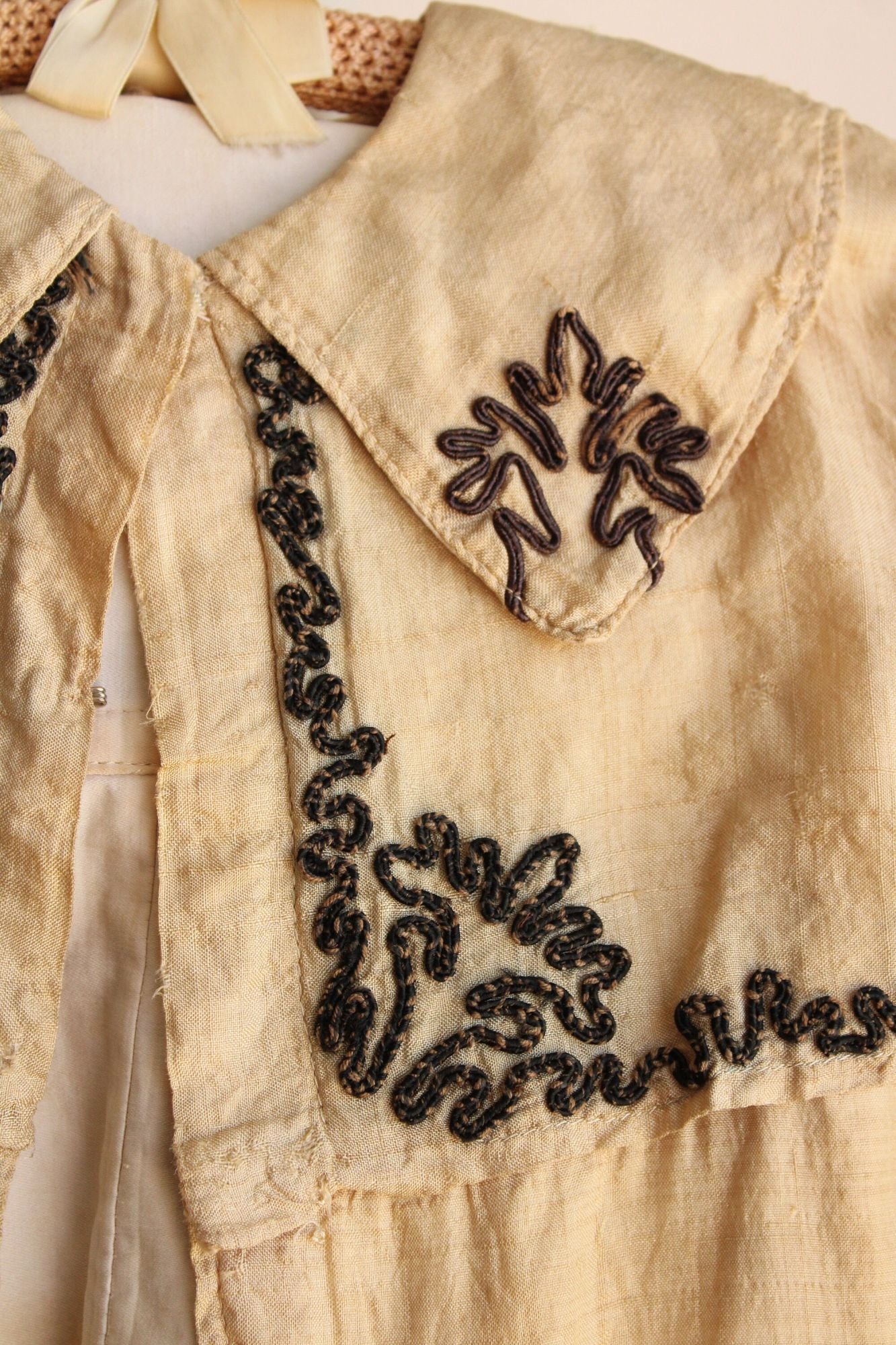 Vintage Antique 1900s 1910s Baby Jacket, Beige Silk