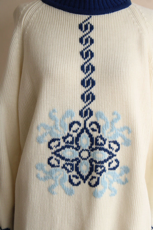 Vintage 1970s The Campus Shop Nordic Style Blue and White Jumper