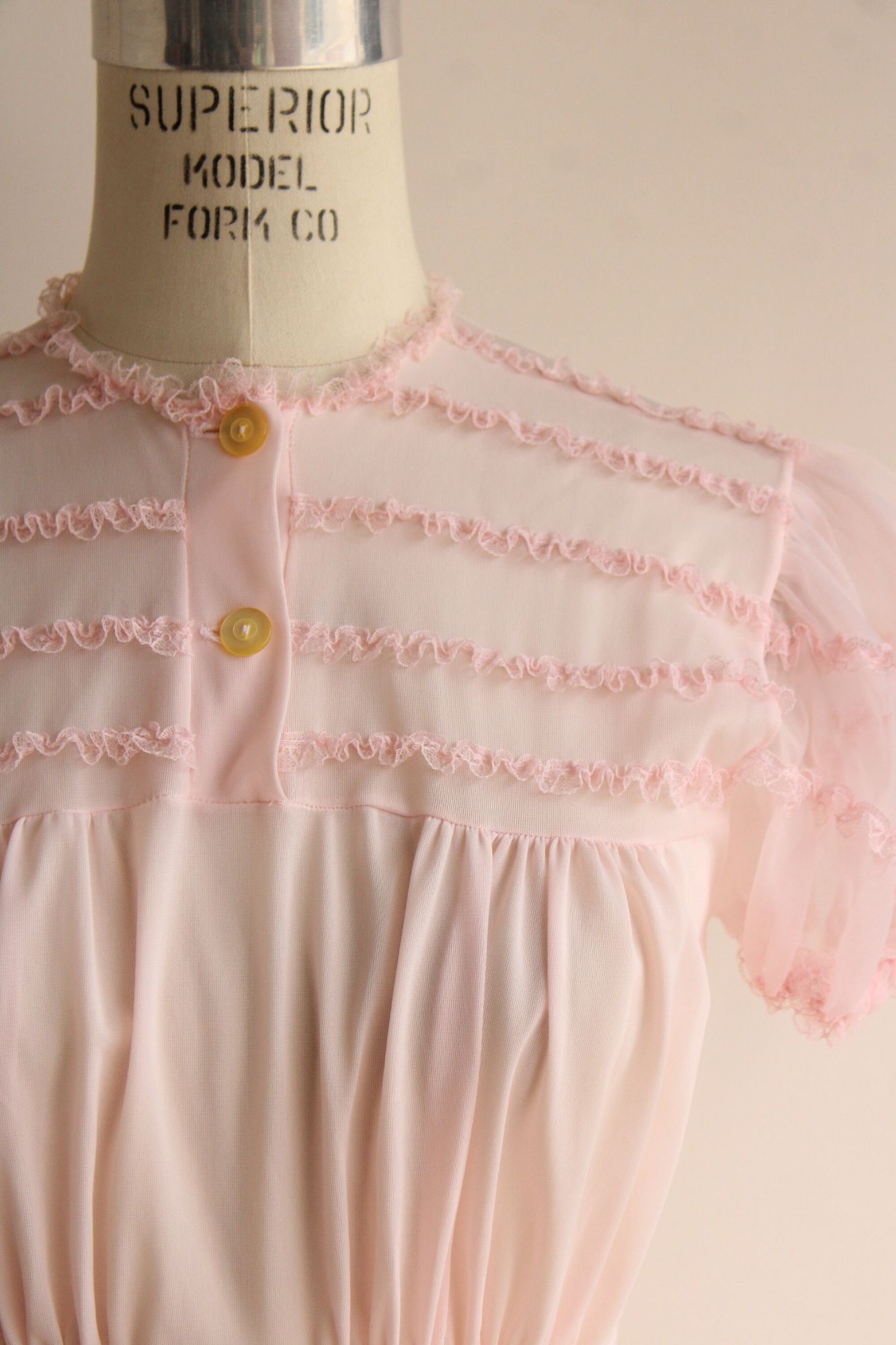 Vintage 1950s  Pink Nylon Nightgown with Lace Trim