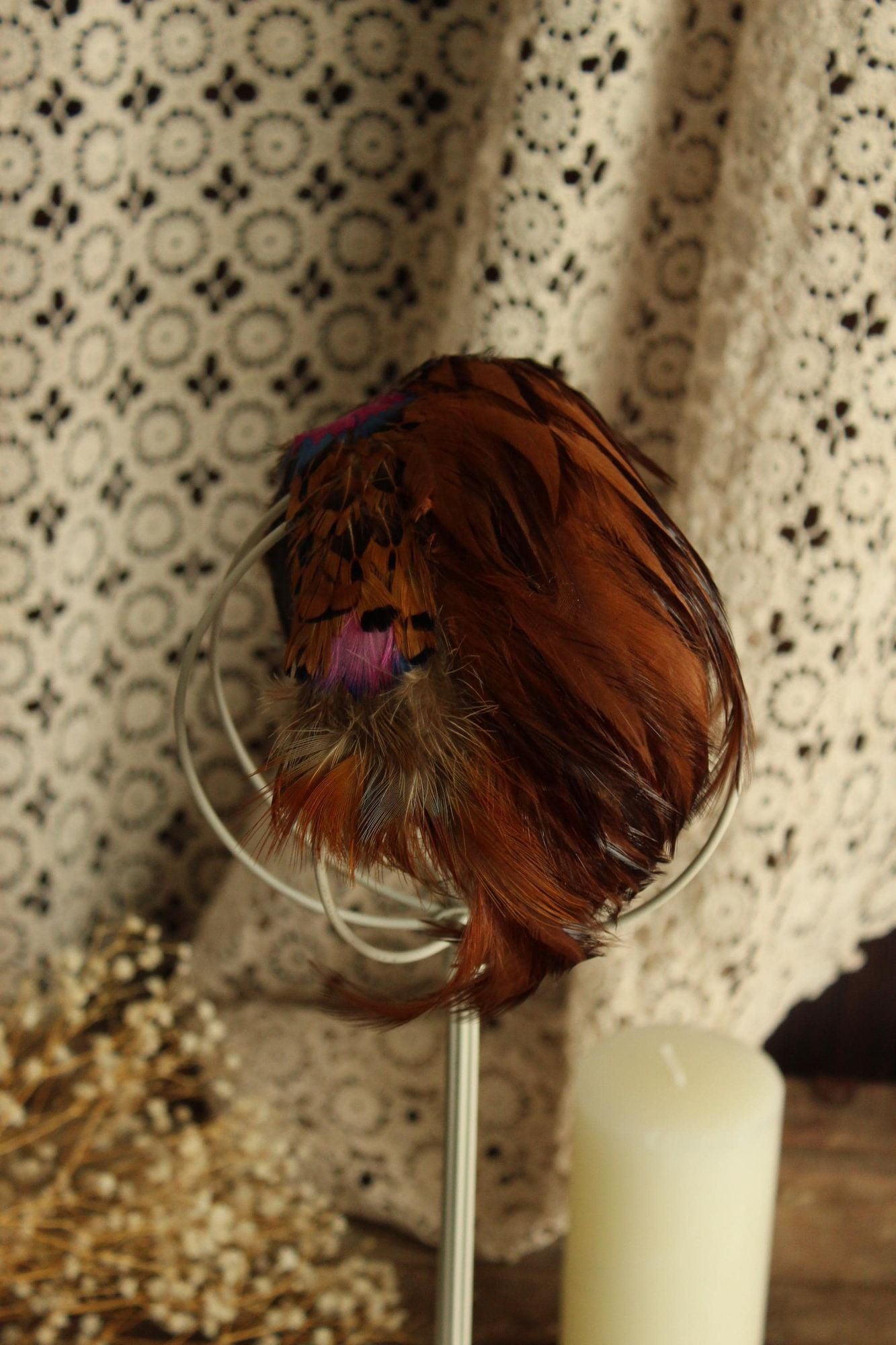 Vintage 1950s Pheasant Feather Juliet Hat