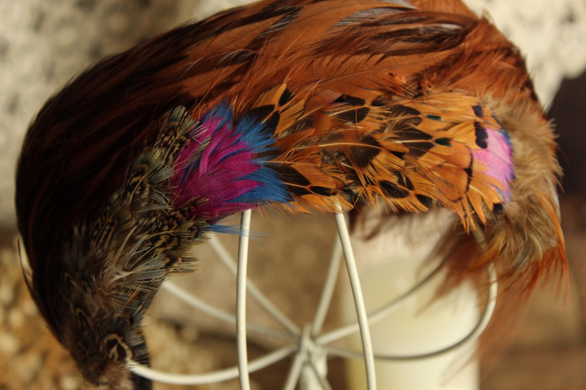 Vintage 1950s Pheasant Feather Juliet Hat