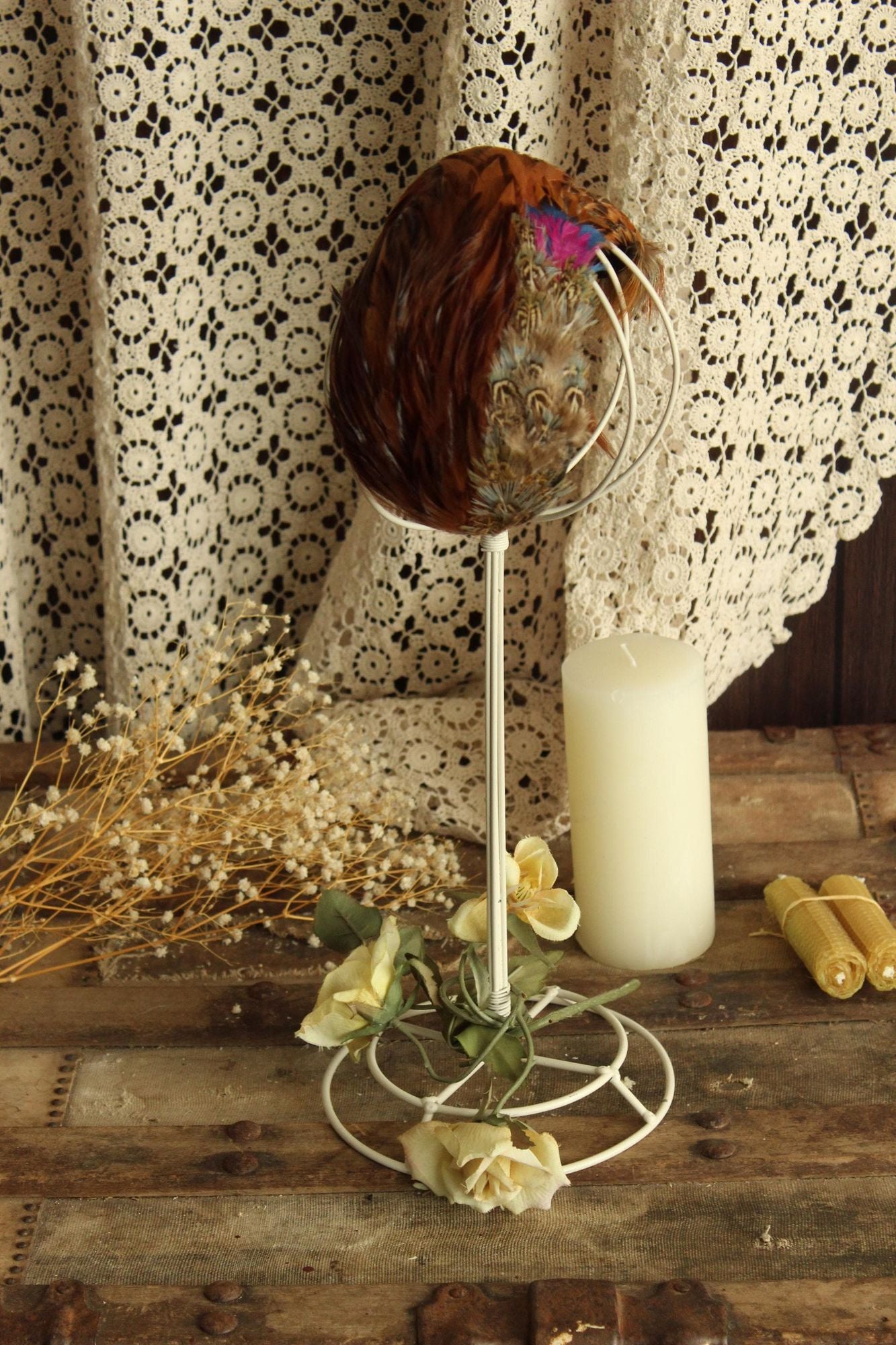 Vintage 1950s Pheasant Feather Juliet Hat