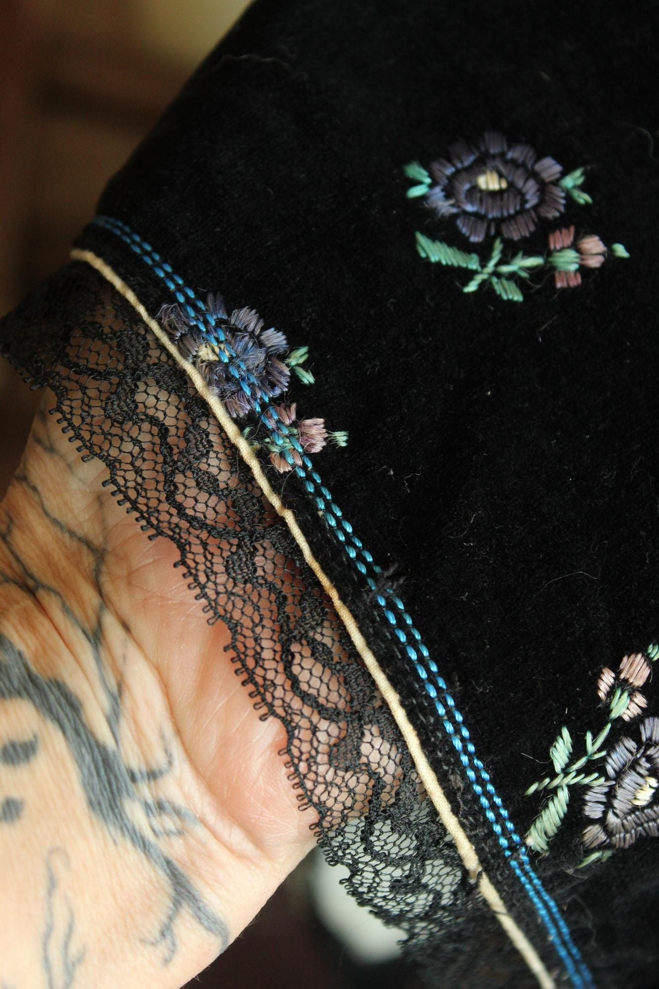 Vintage 1970s Volup Black Velvet Folk Dirndl Style Skirt