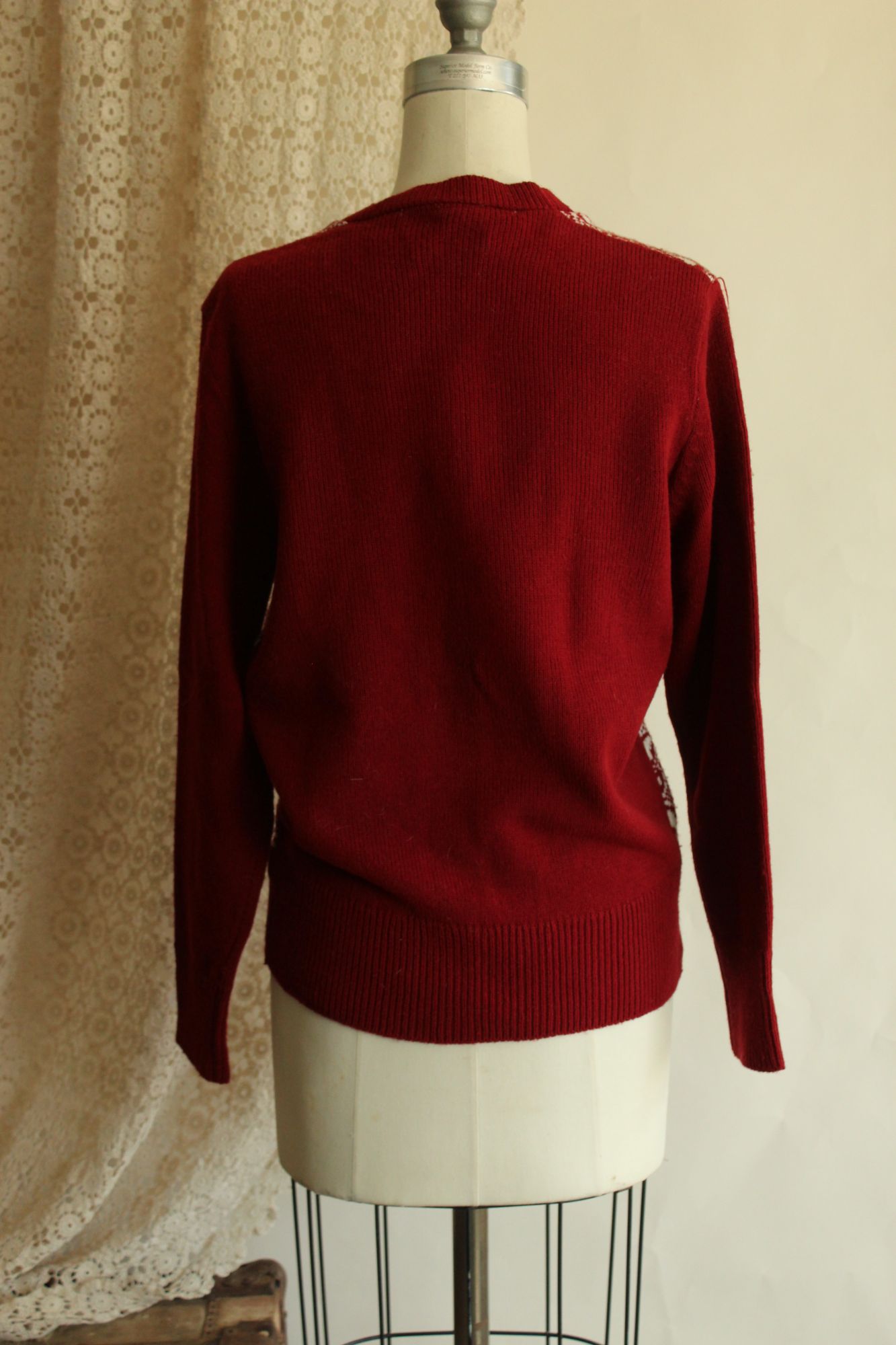 Vintage 1970s Cardigan Sweater in Red and White Paisley