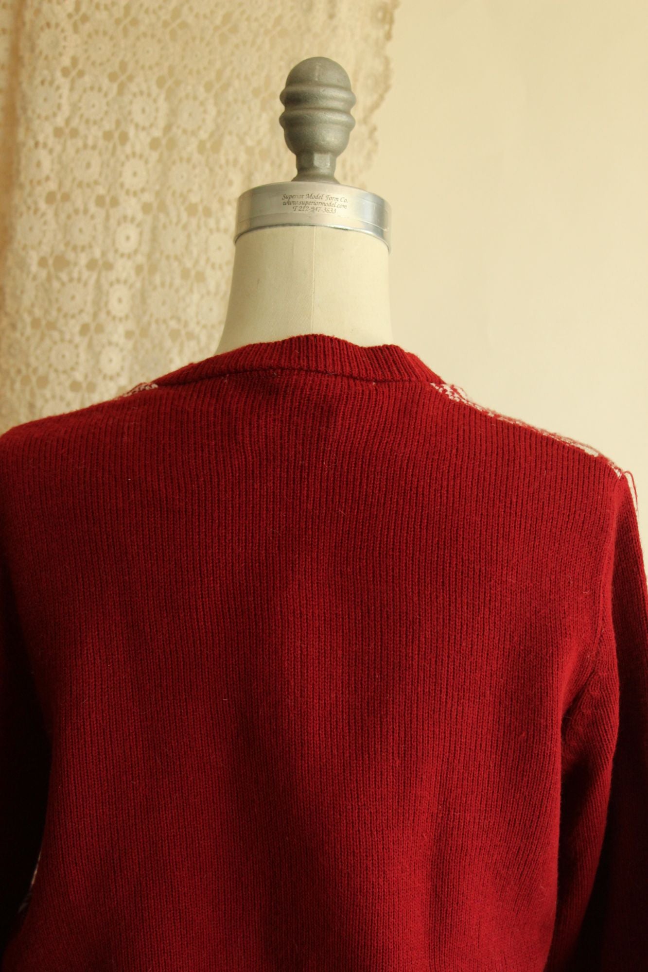 Vintage 1970s Cardigan Sweater in Red and White Paisley