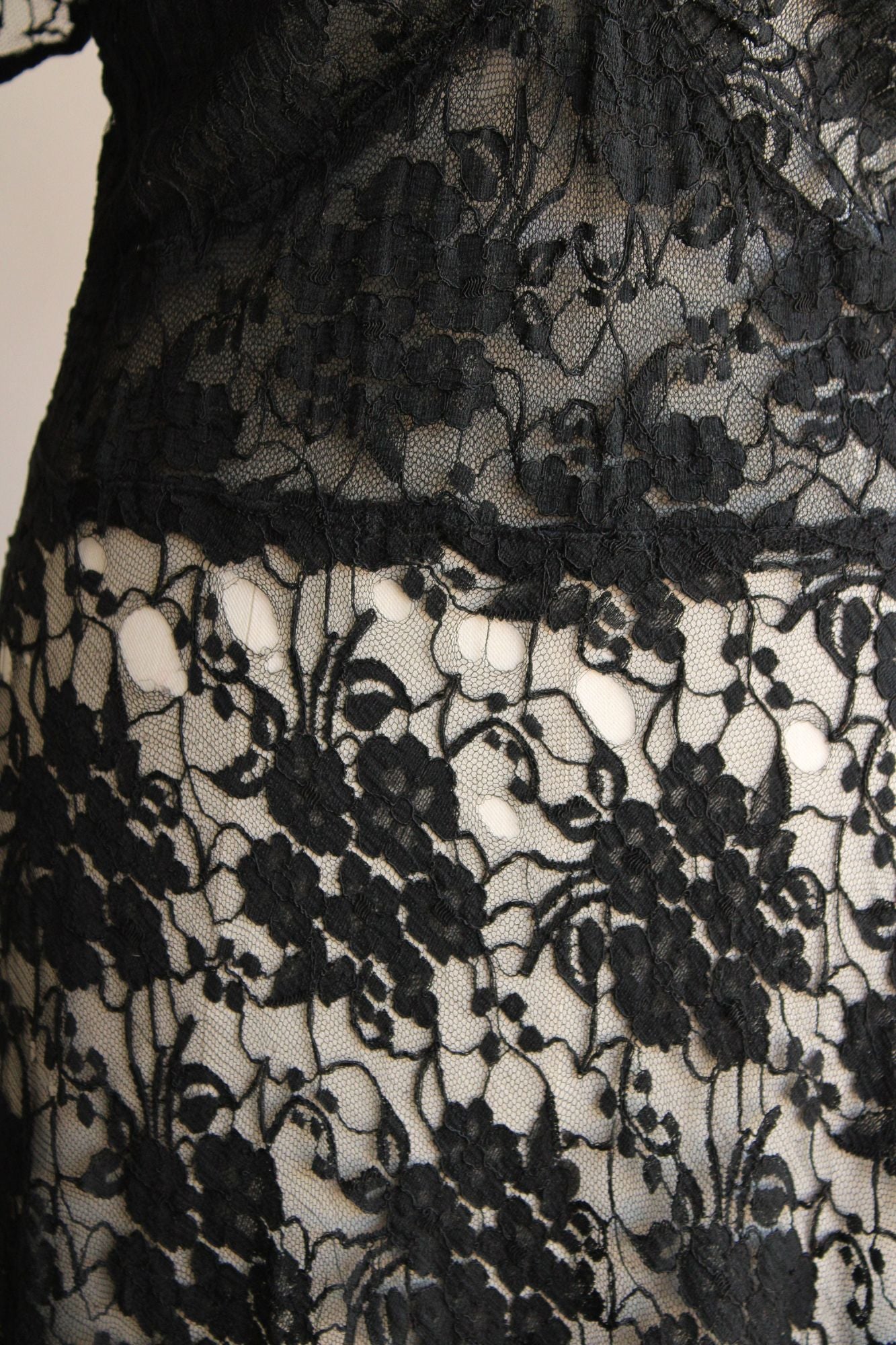 Vintage 1940s  Black Lace Dress