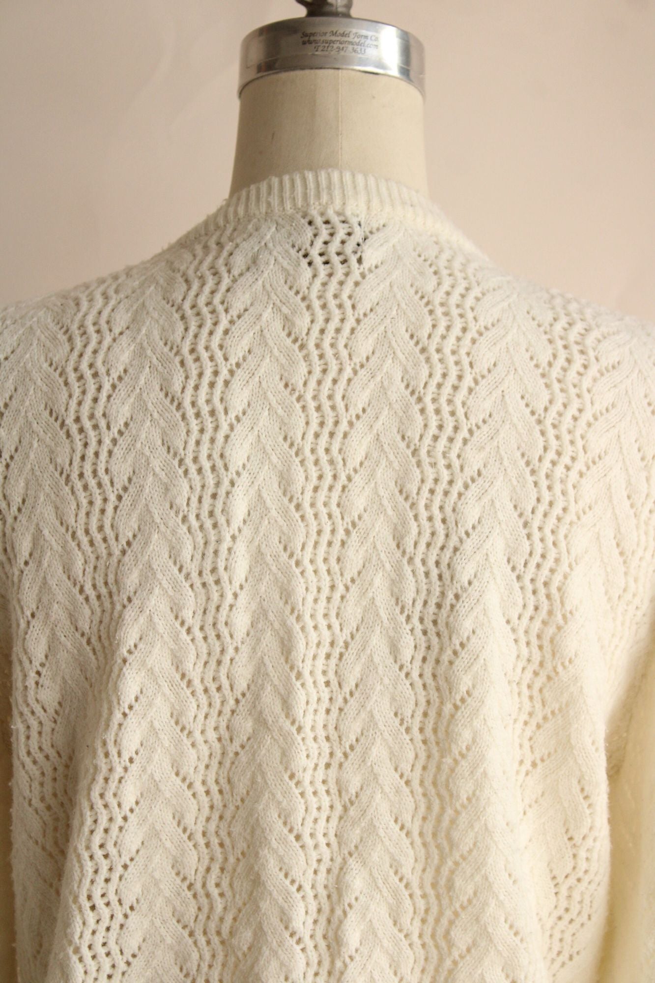 Vintage 1970s 1980s Wintuk, Traditions By Duet Pointelle Knit Winter White Cardigan