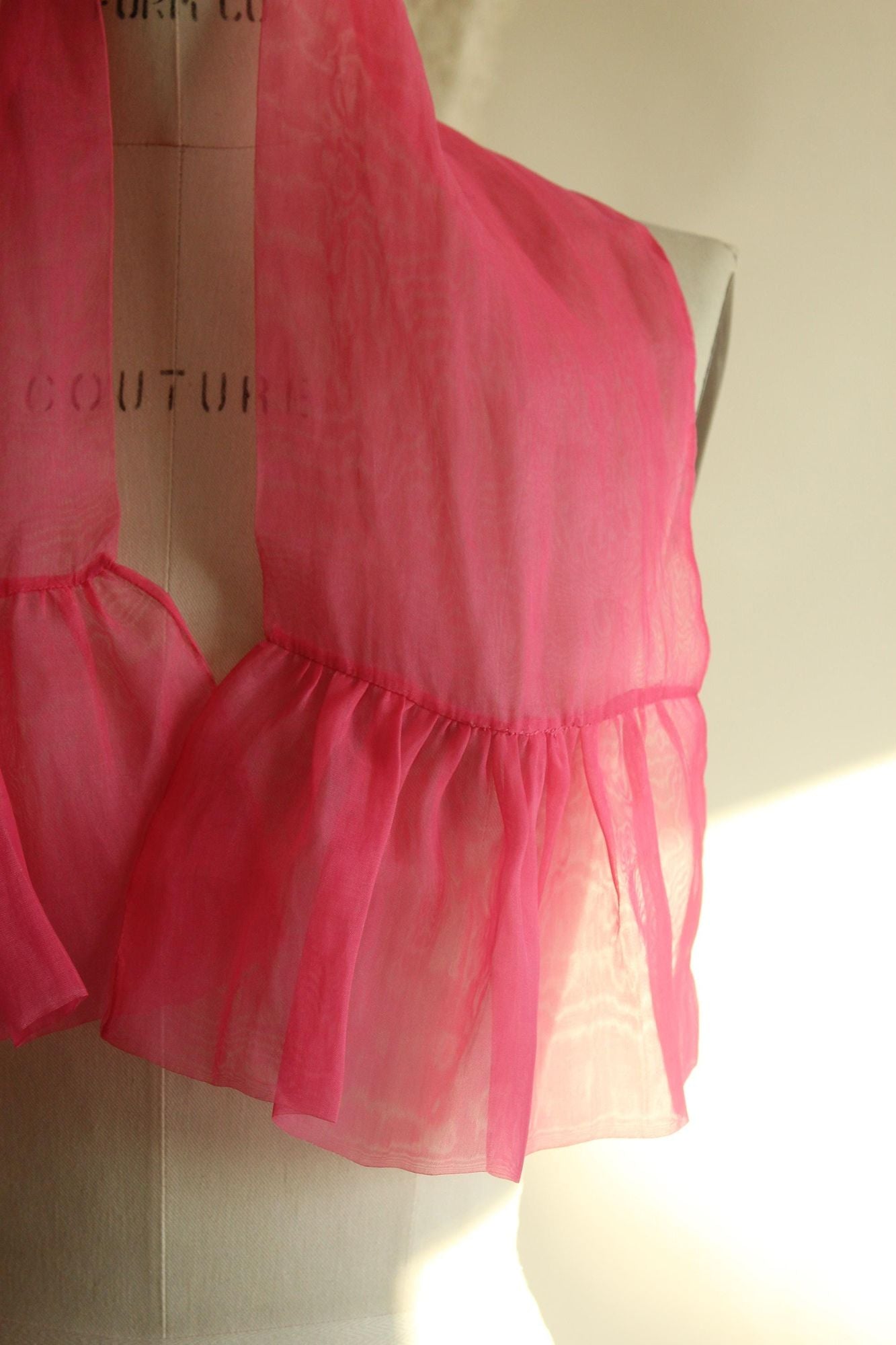 Vintage 1950s 1960s Pink Organdy Chiffon Scarf or Hair Tie
