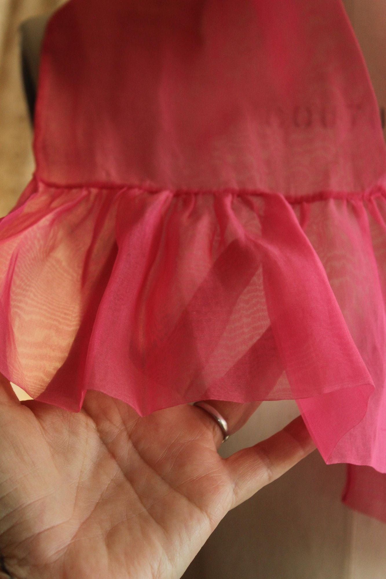 Vintage 1950s 1960s Pink Organdy Chiffon Scarf or Hair Tie