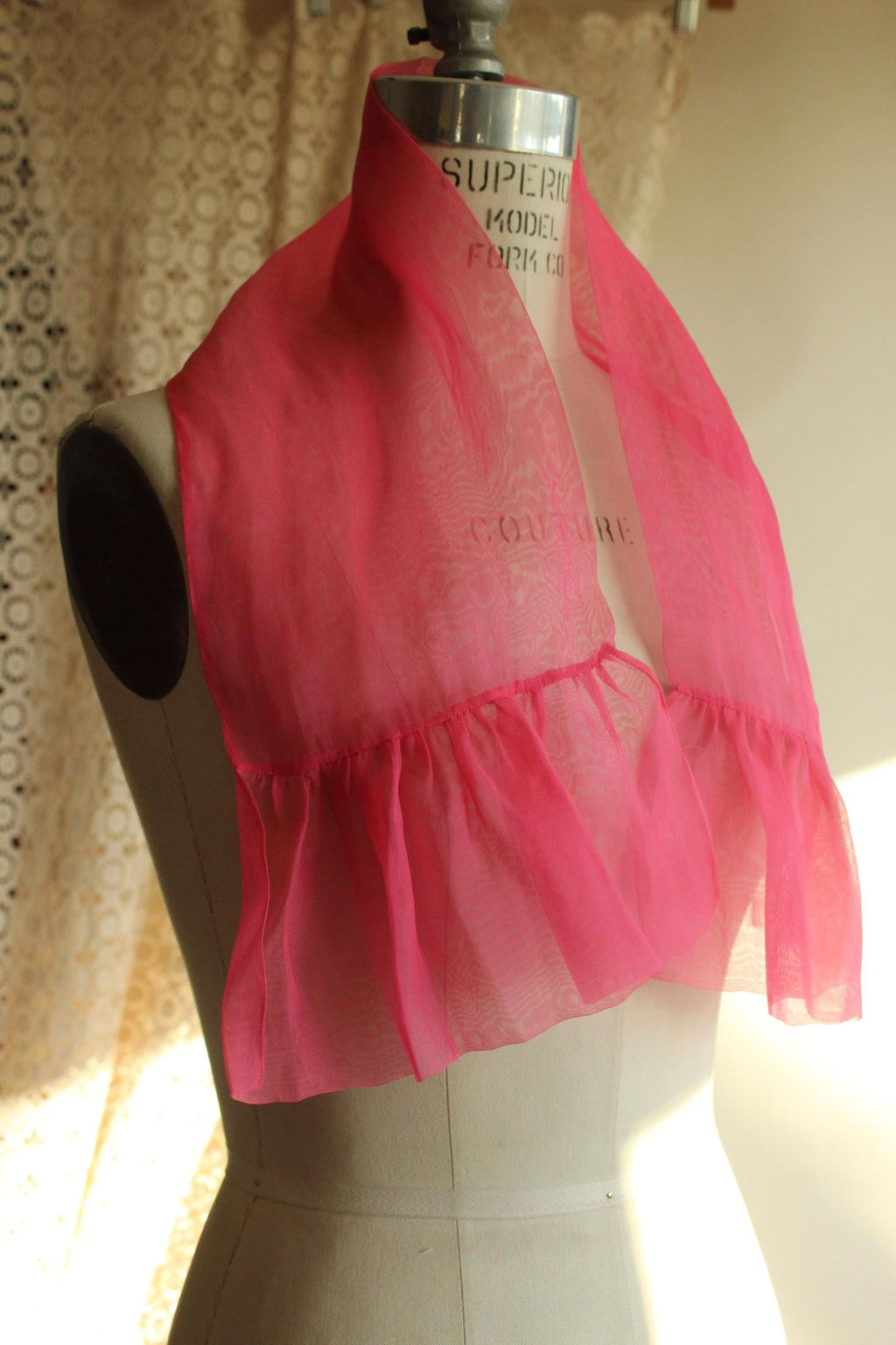 Vintage 1950s 1960s Pink Organdy Chiffon Scarf or Hair Tie