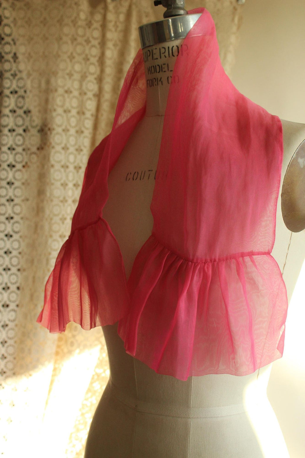 Vintage 1950s 1960s Pink Organdy Chiffon Scarf or Hair Tie