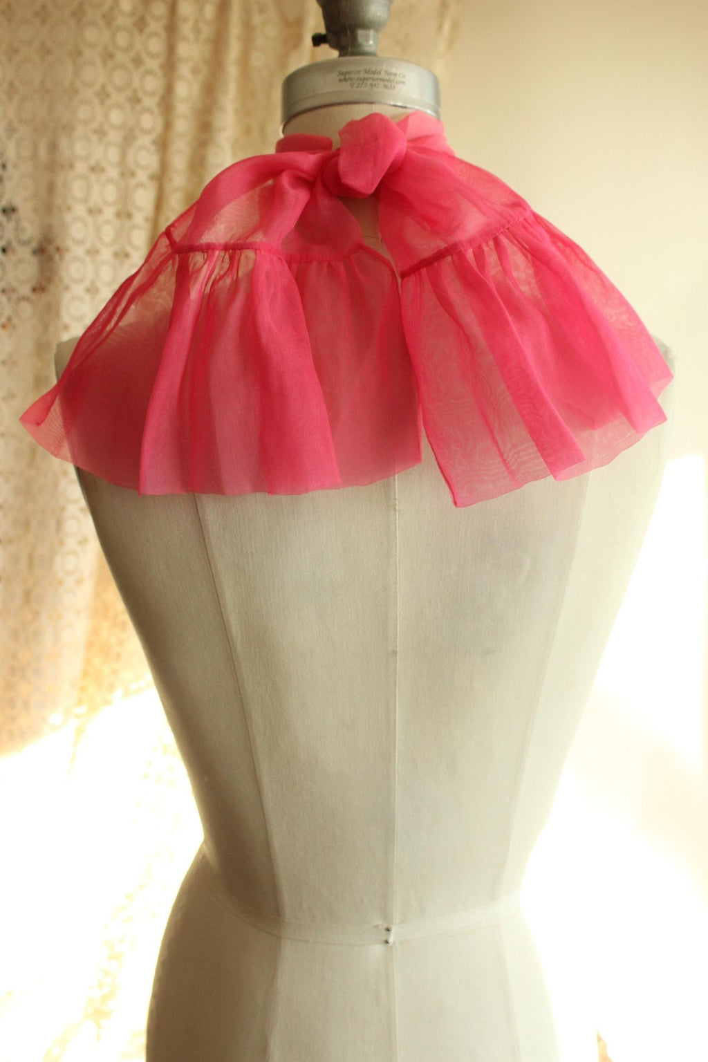 Vintage 1950s 1960s Pink Organdy Chiffon Scarf or Hair Tie