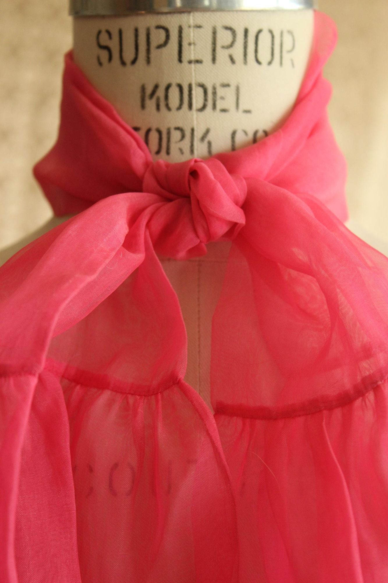 Vintage 1950s 1960s Pink Organdy Chiffon Scarf or Hair Tie