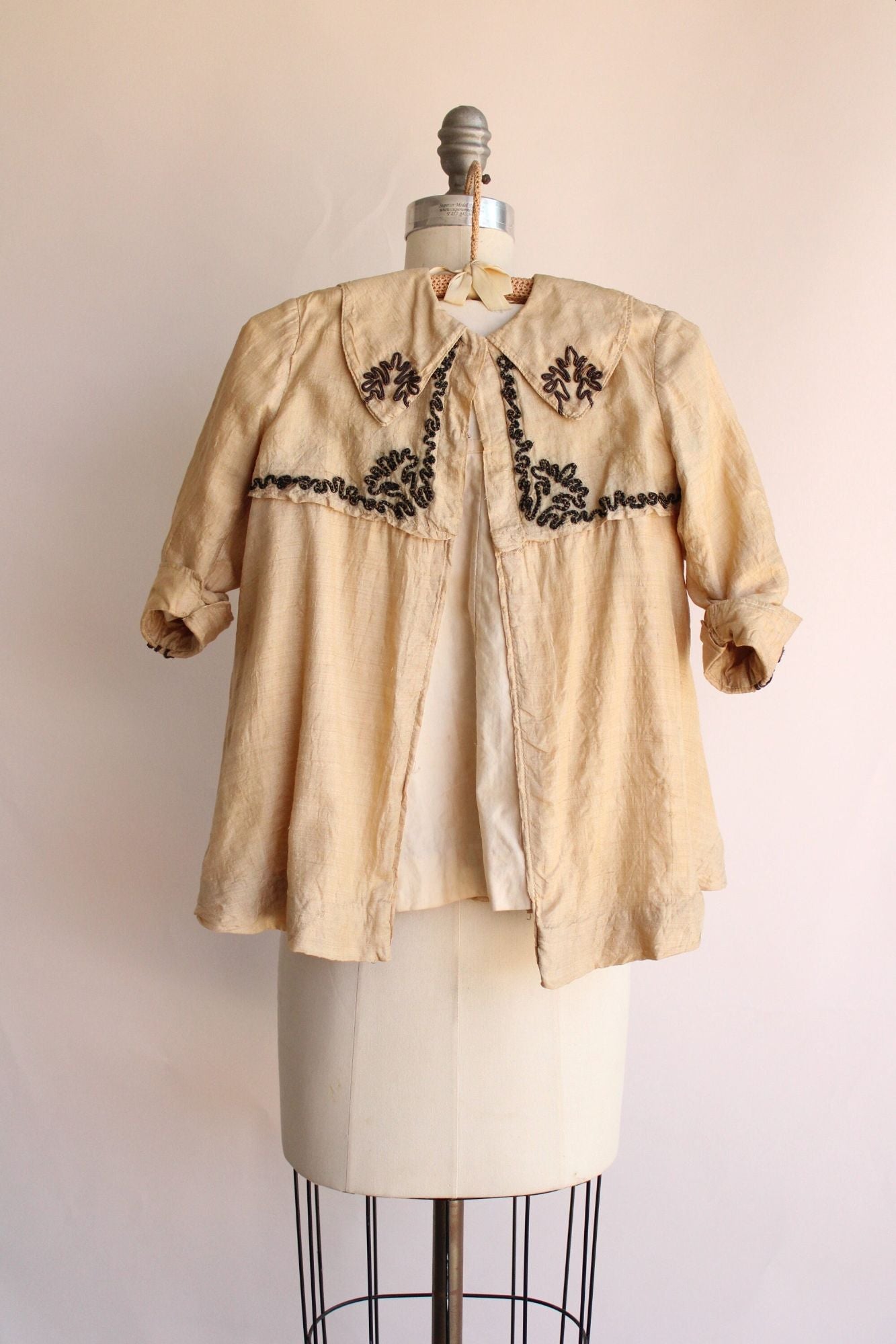 Vintage Antique 1900s 1910s Baby Jacket, Beige Silk