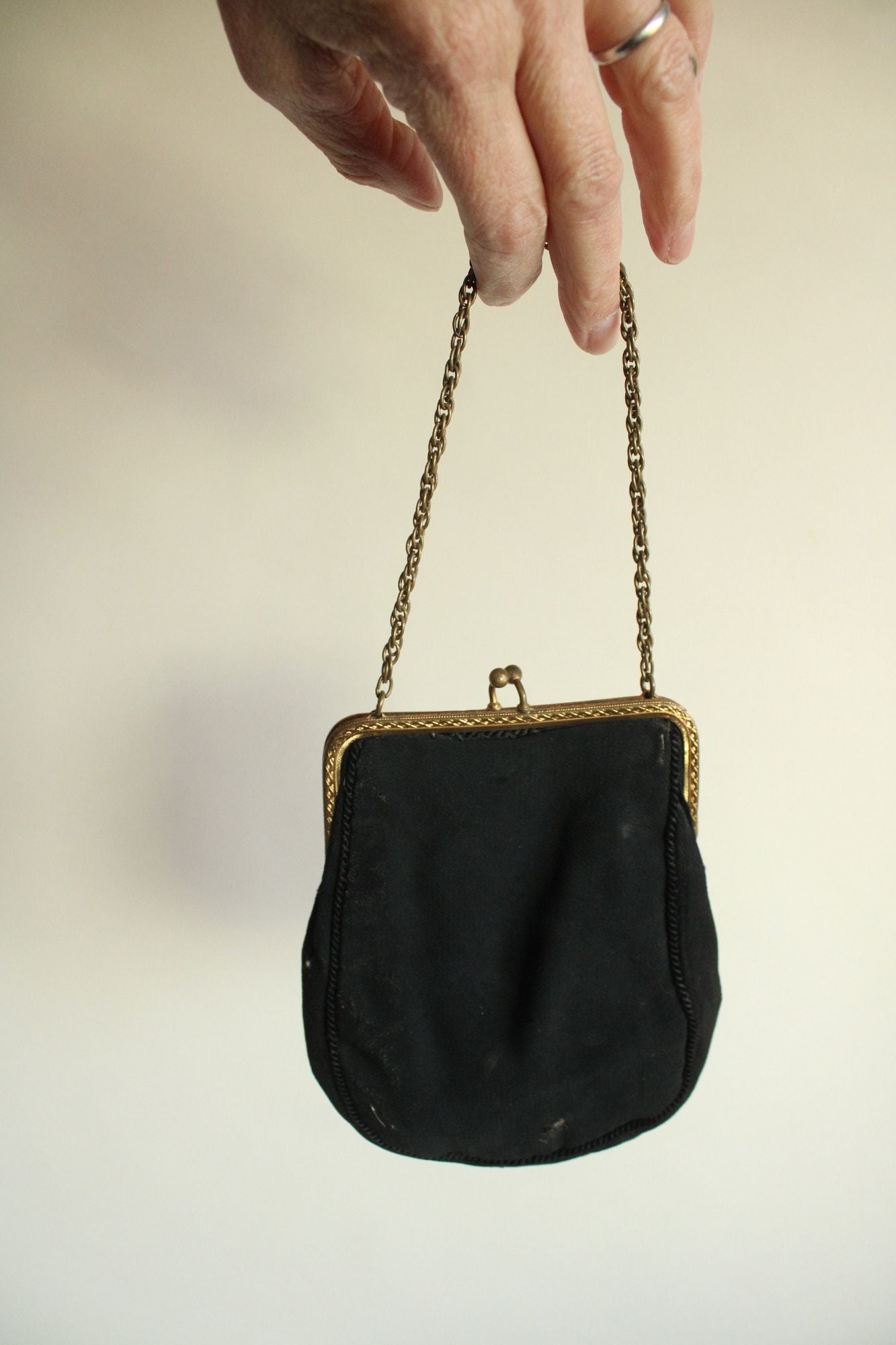 Vintage 1910s 1920s Black Embroidered Tapestry Purse