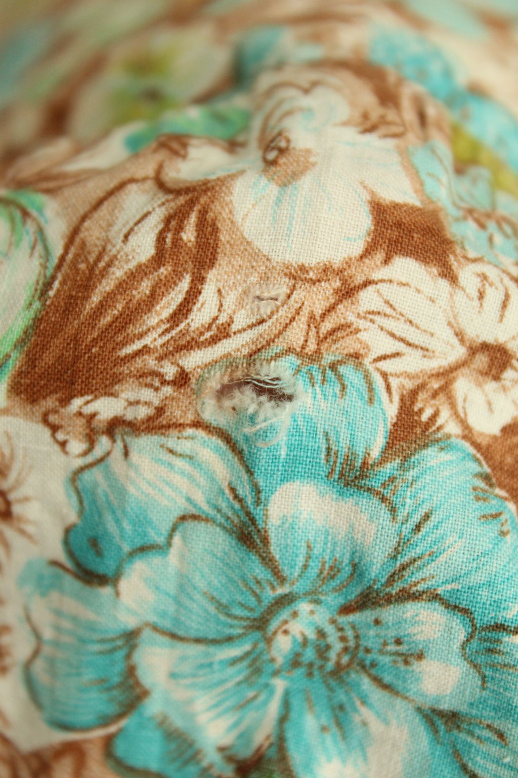 Vintage 1960s Green and Blue and Brown Floral and Fruit Print Wiggle Dress