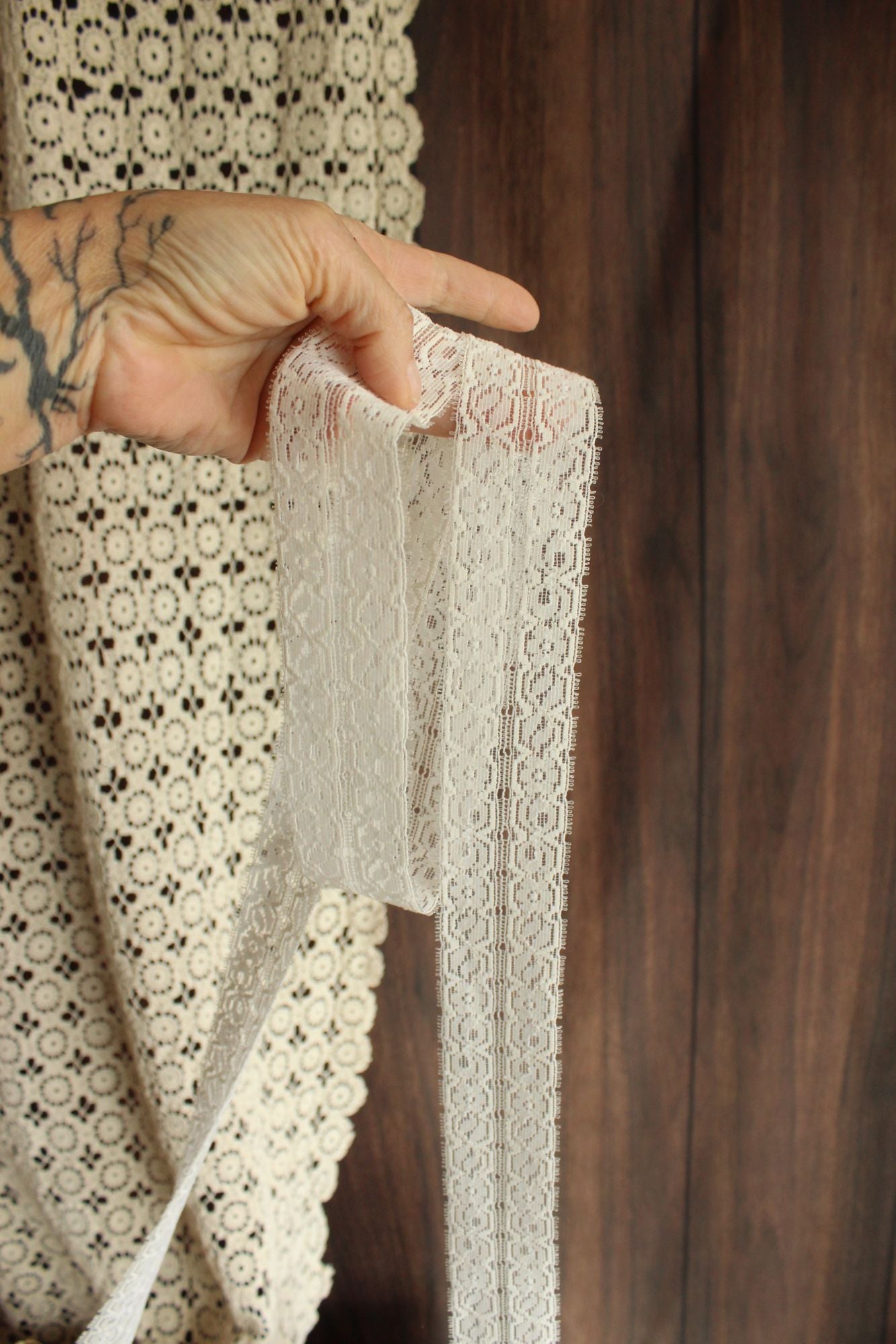 Vintage White Stretch Lace Trim, 3 yards,  1 and 7/8" wide