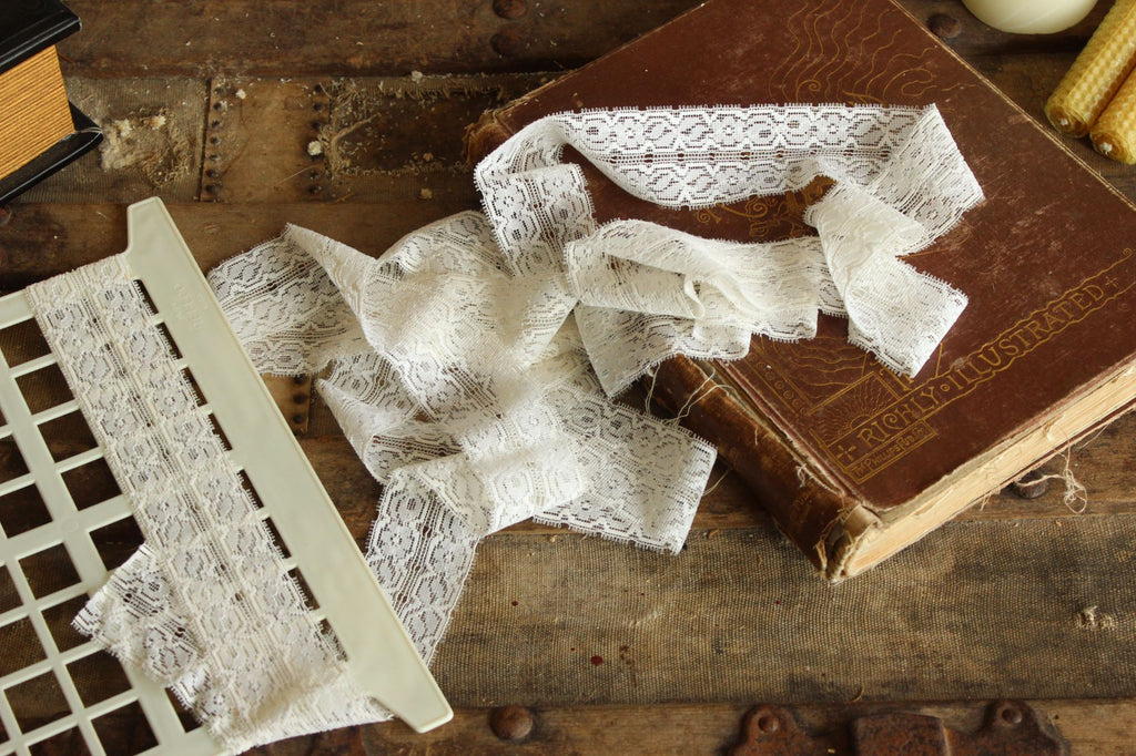 Vintage White Stretch Lace Trim, 3 yards,  1 and 7/8" wide